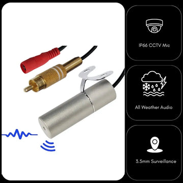 IP66 Rated CCTV Microphone for Wireless IP Camera with 3.5mm Jack Plug Input Solid Metal Housing & Bracket