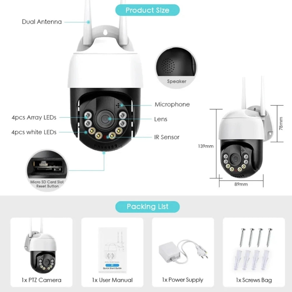 8MP AI Human Track PTZ Camera Ultra HD Day And Night Vision H.265 Video Recorder