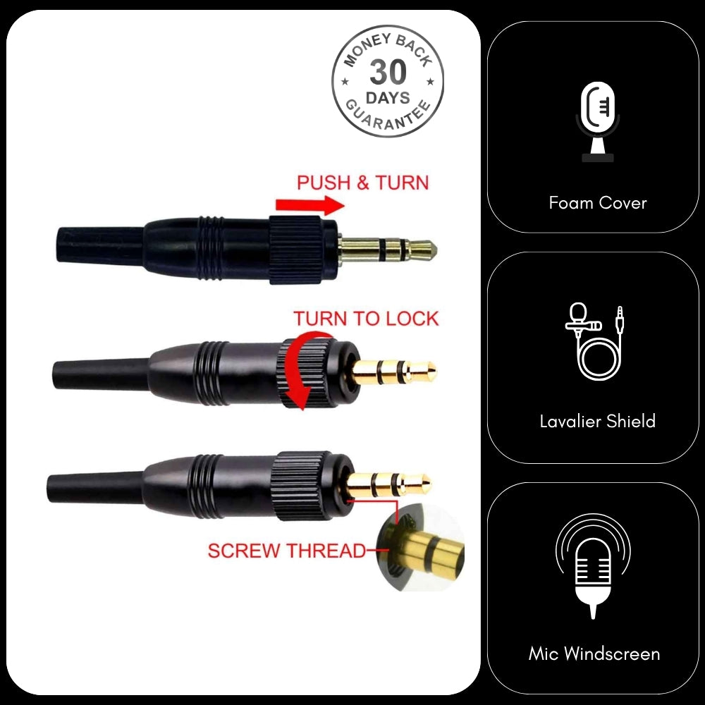 3.5mm Locking Jack Plug for Sennheiser Sony Microphone Transmitter Receiver