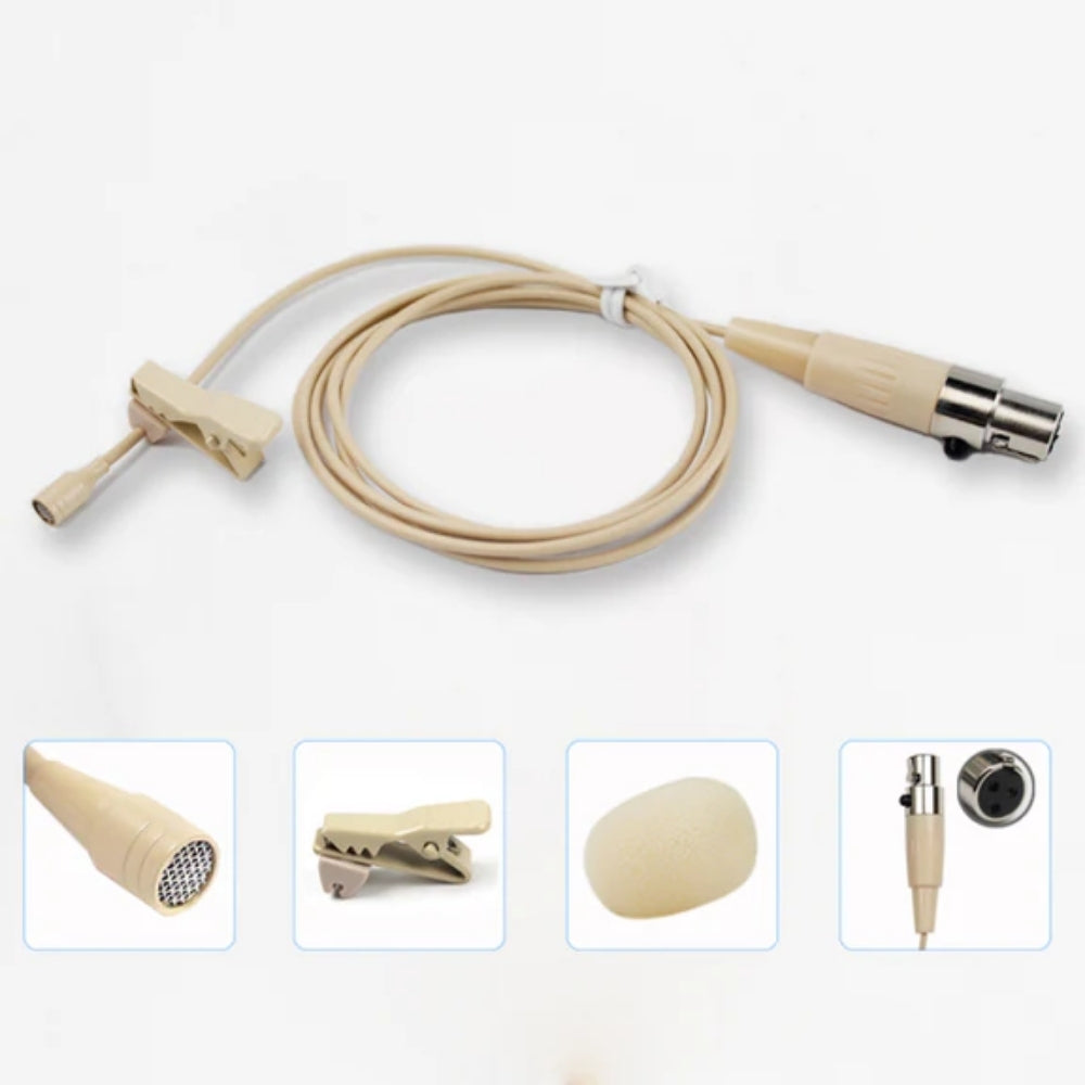 HC-4052 Beige Lavaliere Lapel Microphone Omnidirectional for Wireless Body Pack Radio Transmitters