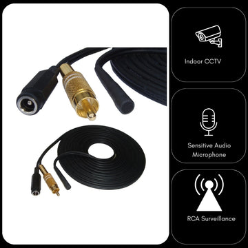 Indoor CCTV microphone Long Cable RCA Female Phono Audio Output 2.1mm DC socket