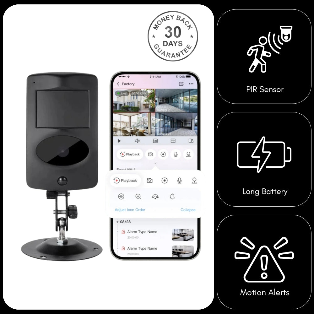 Ultra Long Battery Wi-Fi Security Camera in Black PIR Alarm Sensor Motion Detect Recorder & Alert