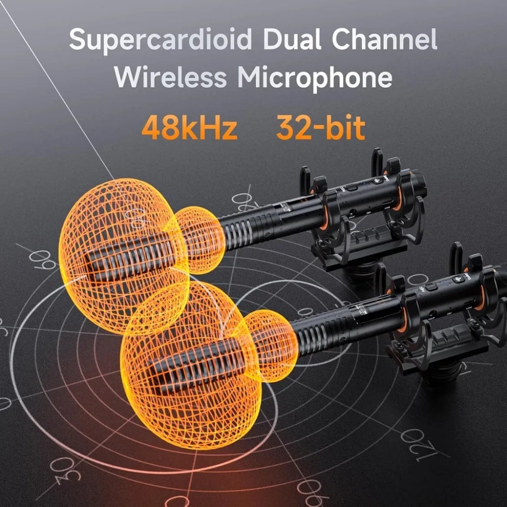 VM40 Comica Shotgun Microphone Super Cardioid Dual Channel Wireless 200 Metre Range Built In Recorder