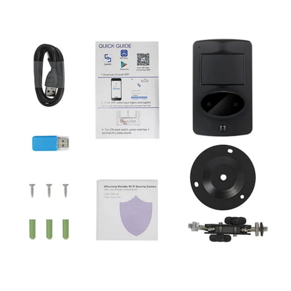 Ultra Long Battery Wi-Fi Security Camera in Black PIR Alarm Sensor Motion Detect Recorder & Alert