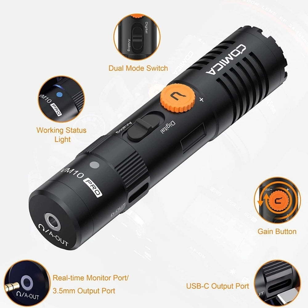 Comica VM10 PRO Mini Shotgun Microphone Super Cardioid Condenser Built In Recorder for Smartphone Camera Laptop Tablet Video Recording for Vlogging Live Streaming Interviews