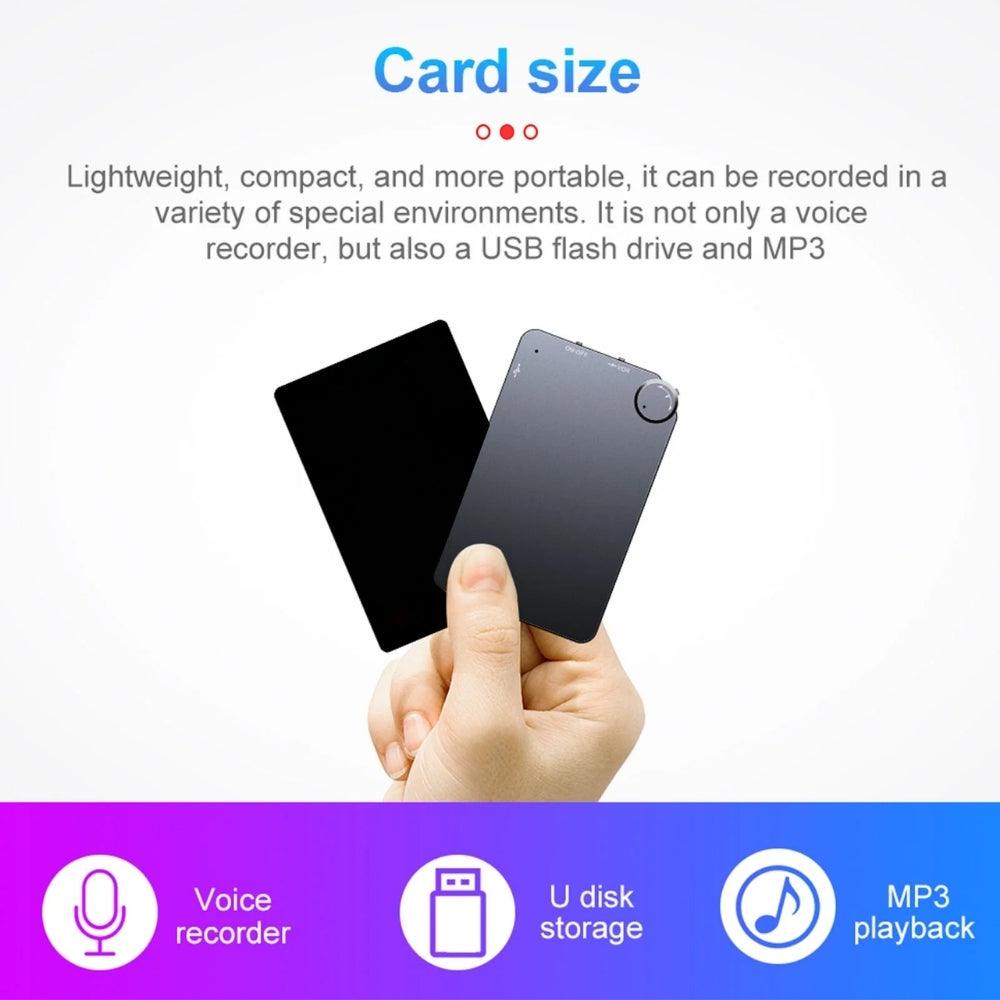 Credit Card Voice Recorder Sound Activated 8GB 90 Hour High Quality 1536kbps .WAV Audio