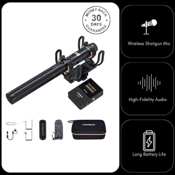 Comica VM30 Shotgun Microphone Super Cardioid Condenser Wireless 100 Metre Range Built In Recorder