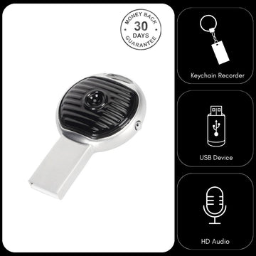 8GB Sound Activated Recorder Mini Key Ring USB High Quality Audio Voice 1536kbps Bit Rate .WAV 20hrs Battery Work Time