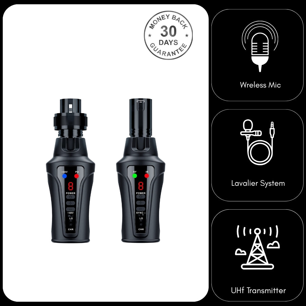 KM-U208A UHF Wireless XLR Phantom Power Condenser Lavalier Microphone Tx/Rx System