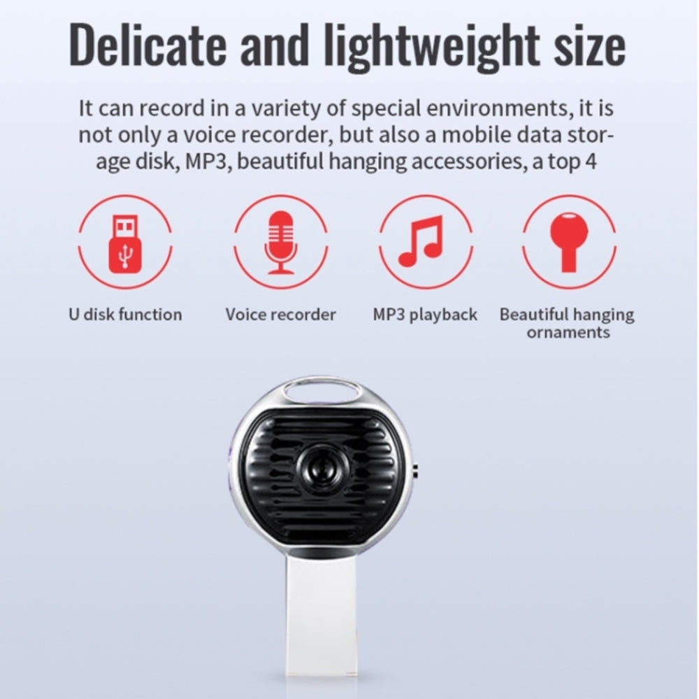 8GB Sound Activated Recorder Mini Key Ring USB High Quality Audio Voice 1536kbps Bit Rate .WAV 20hrs Battery Work Time