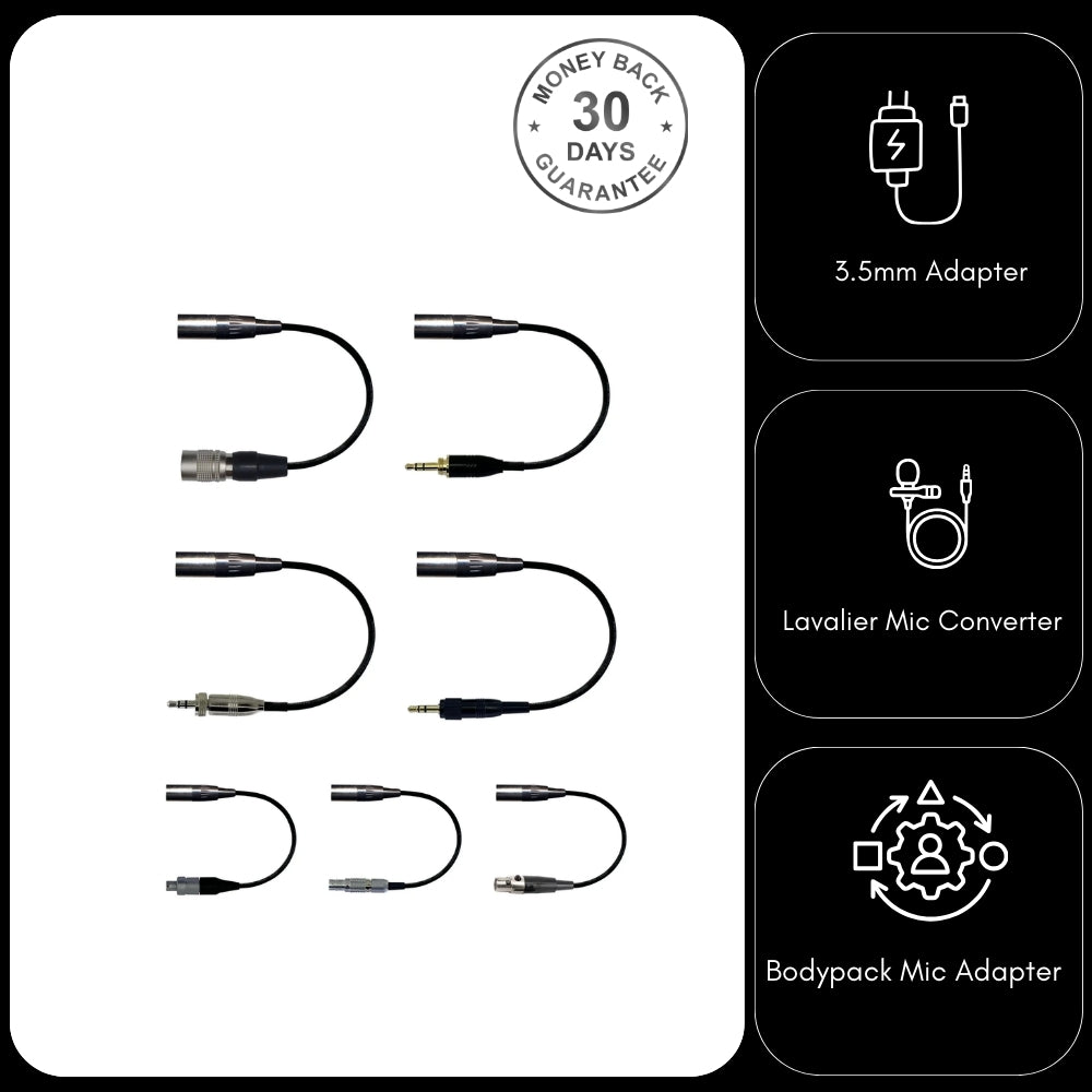 Shure SM35 Headset Microphone Adapter to Convert Body-Pack Transmitter Connector