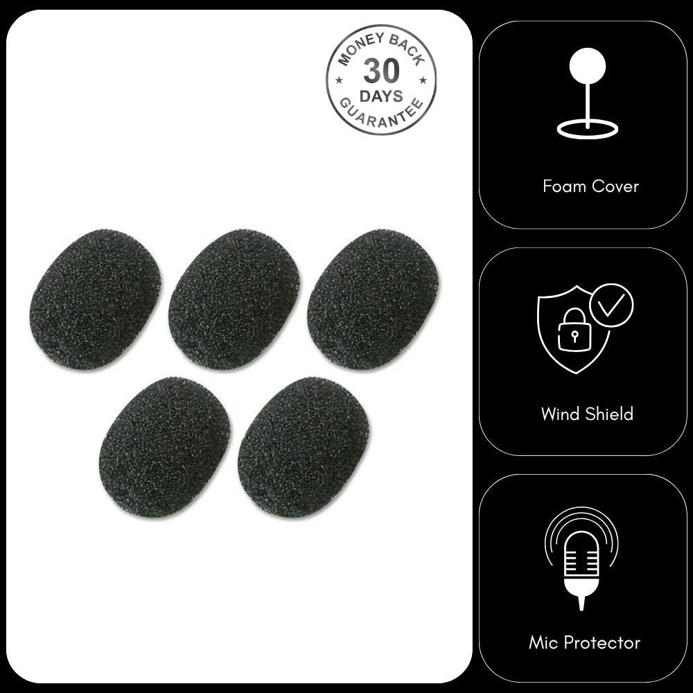 Pulse Black Foam Windshields High Density for Ear-Hook Headset Microphones 2.5mm Diameter Pack of 5