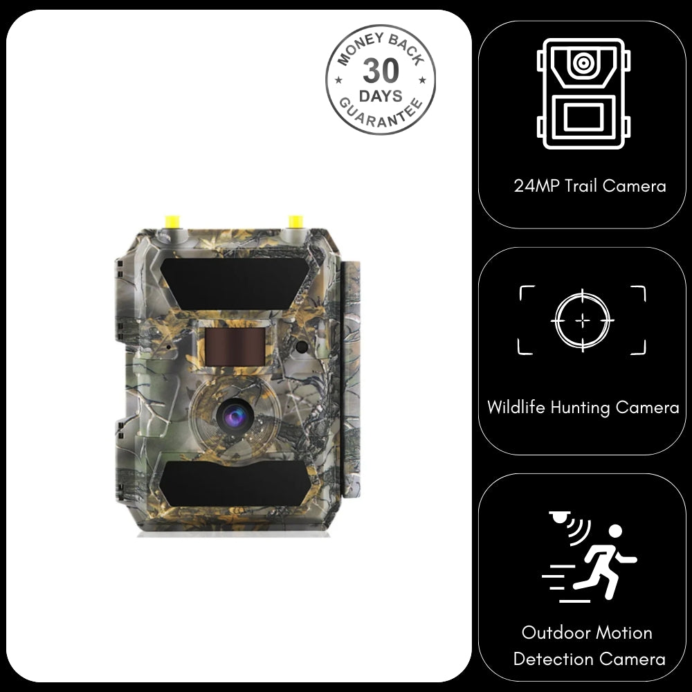 24MP Hunting Trail Camera HD Photo & 1080p Video IP66 Outdoor Wildlife 0.4s PIR Detection