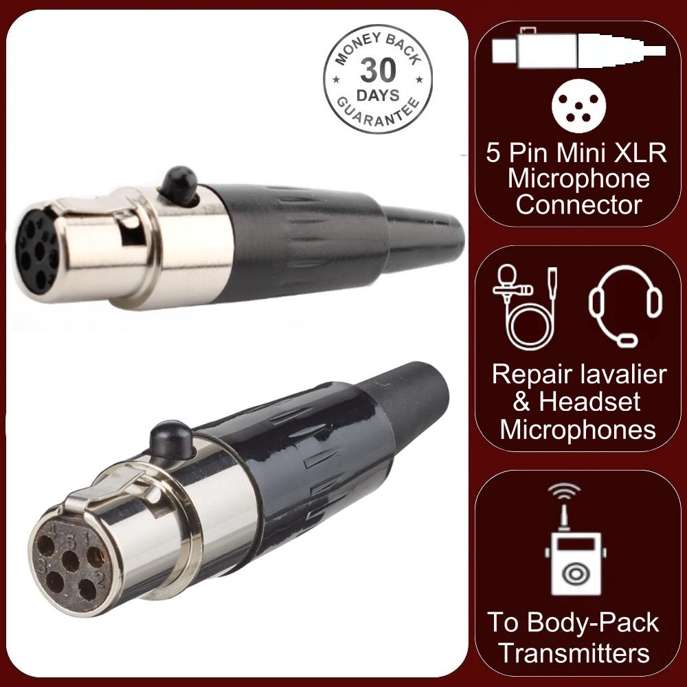 3x TA5F 5 Pin Mini XLR Connector Plug Inline Female Socket for Audio Microphone