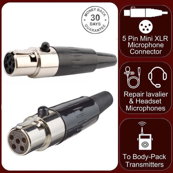 3x TA5F 5 Pin Mini XLR Connector Plug Inline Female Socket for Audio Microphone