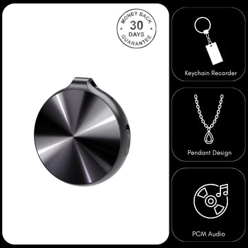 32GB Mini Key Chain Voice Recorder Sound Activated Round Pendant 1536Kbps PCM 25hrs Battery Work Time