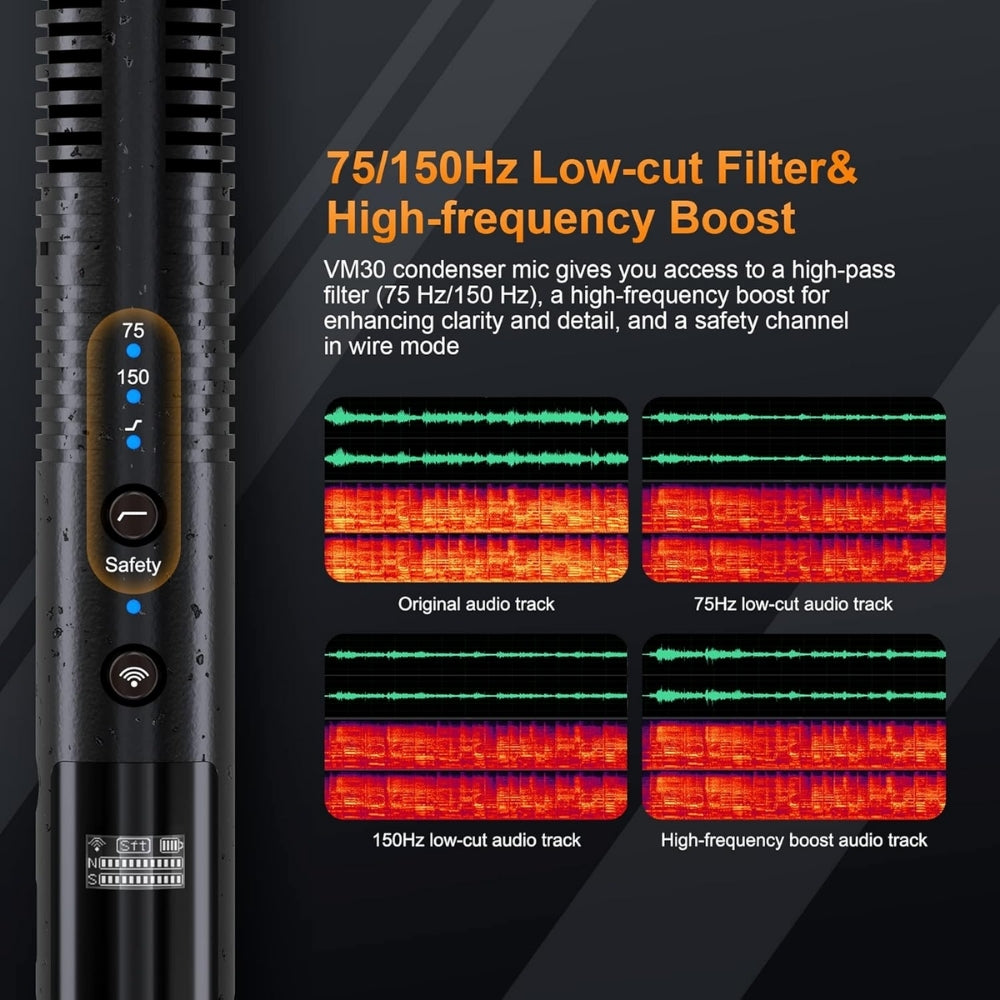 Comica VM30 Shotgun Microphone Super Cardioid Condenser Wireless 100 Metre Range Built In Recorder