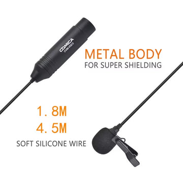 Comica XLR Phantom Power Lavaliere Microphone 4.5 Metre 3 Pin XLR Cable Omnidirectional or Unidirectional Polar Pattern