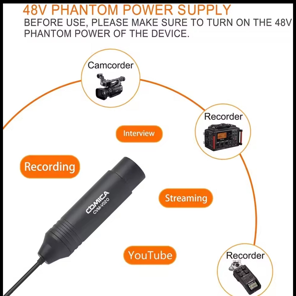 Comica XLR Microphone 48v Phantom Power Lavaliere Omnidirectional or Unidirectional