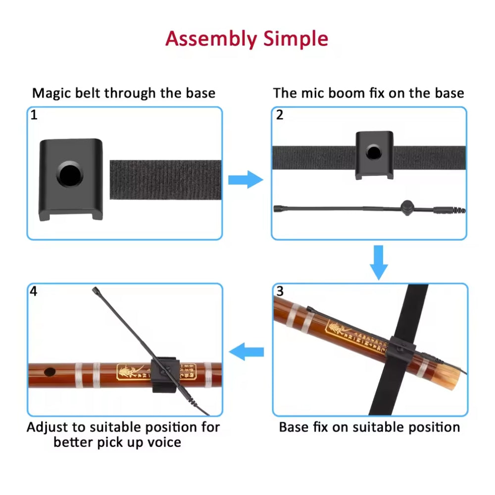 KM-G150-4 Wireless Flute and Clarinet Microphone System Flexible Strap On Instrument Mic