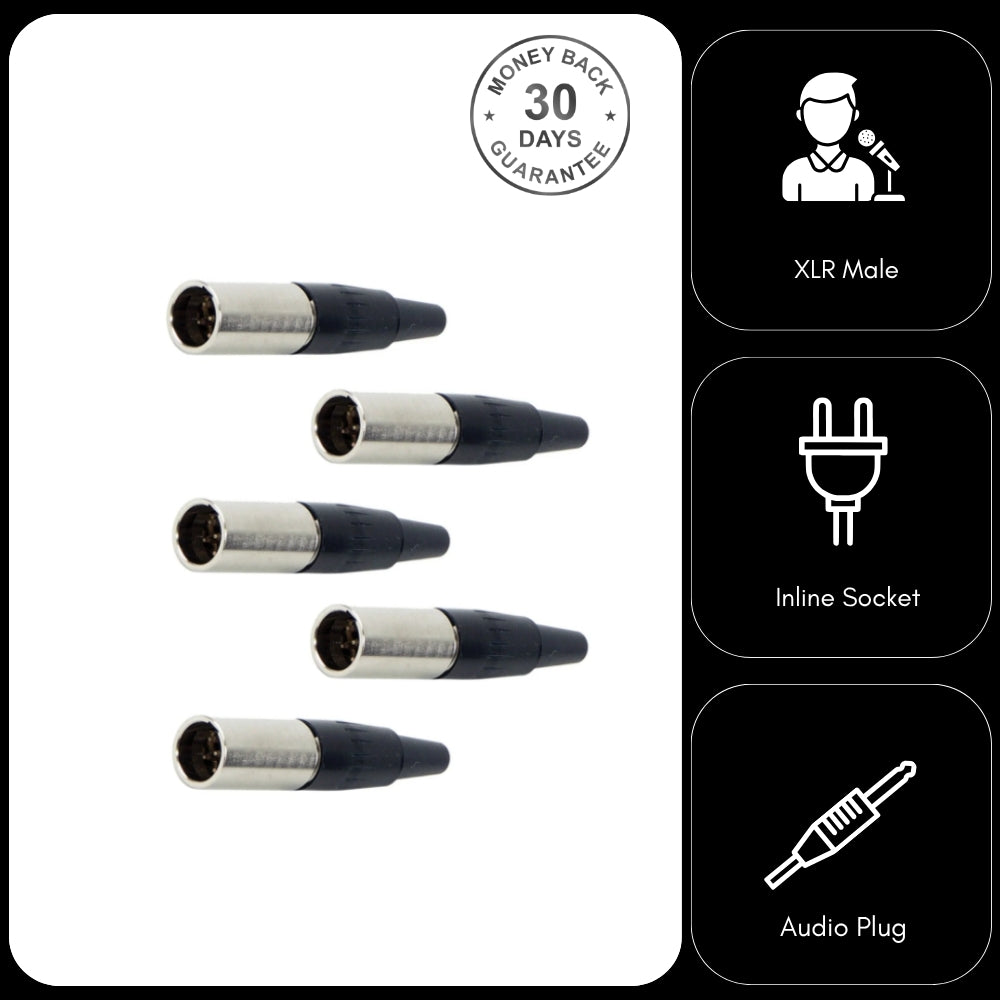 5x TA4M 4 Pin Mini XLR Male Inline Socket Fits TA4F Female Audio Connector Plug