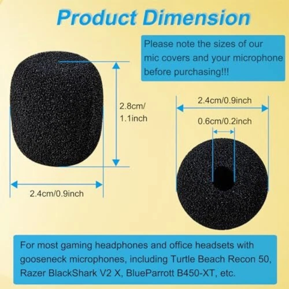Pulse Black Foam Windshields High Density for Ear-Hook Headset Microphones 2.5mm Diameter Pack of 5