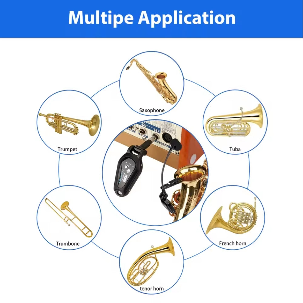 Saxophone Wireless Microphone System Gooseneck Unidirectional Cardioid UHF Transmitter Receiver
