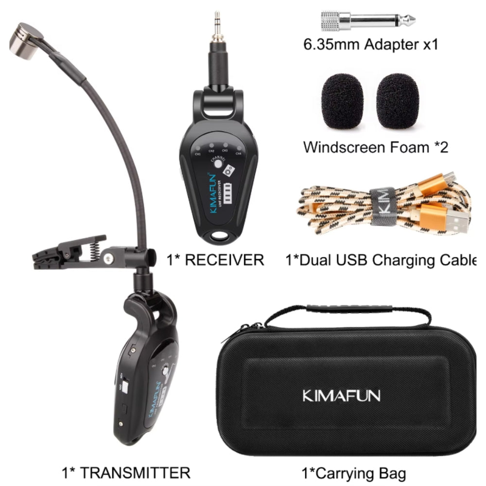 Saxophone Wireless Microphone System Gooseneck Unidirectional Cardioid UHF Transmitter Receiver