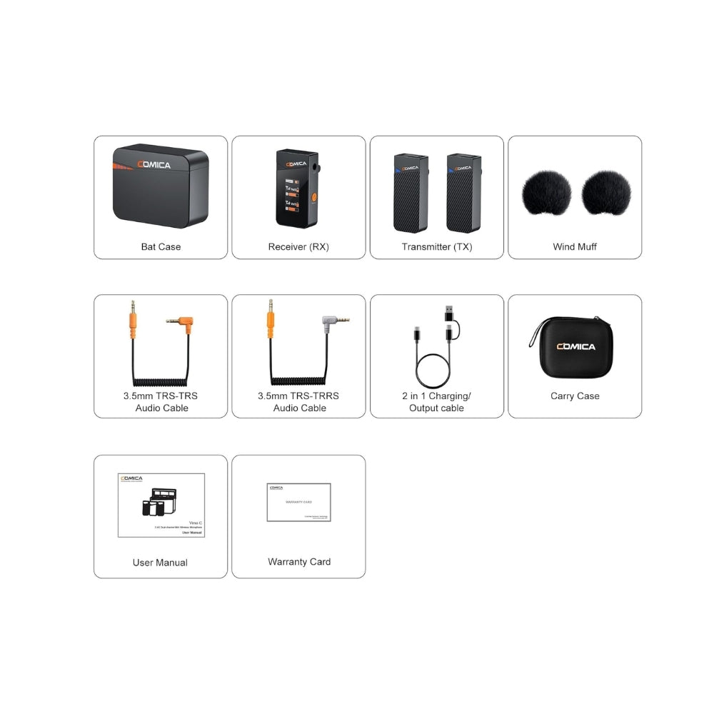 Comica Vimo C3 Wireless Microphone 2.4G Dual Channel 200 metre Mini Lapel Noise Cancellation for Camera Smartphone PC