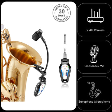 Kimafun KM-U306B Professional 2.4G Instrument Gooseneck Wireless Saxophone Microphone