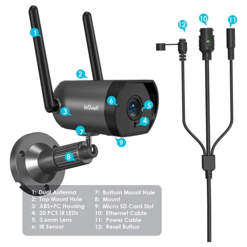 4G CCTV Static Bullet Camera Fixed Focus 3.6mm Lens CamHi Pro App Live View Video Recording Night Vision