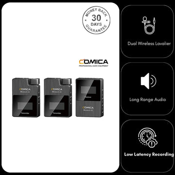 Comica Wireless Microphone BoomX-D D2 System 2.4G Dual Channel 48kHz-16bit Recording for DSLR Camera or Smartphone