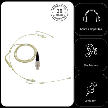 Beige Double Ear Hook Microphone for Shure 4 Pin Mini XLR TA4F Wireless Body Pack Transmitters