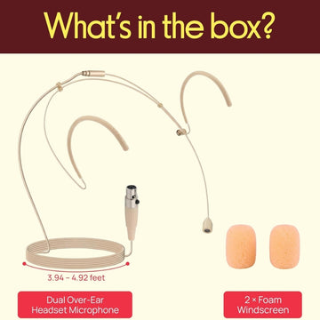 Beige Double Ear Hook Microphone for Audio Technica 4 Pin Hirose Radio Body Pack Transmitter