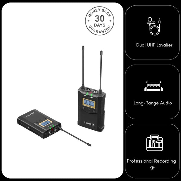 Wireless Lavaliere Microphone Comica WM100 PLUS (A) Dual-Channel UHF Transmitter Receiver for Camera Smartphone PC