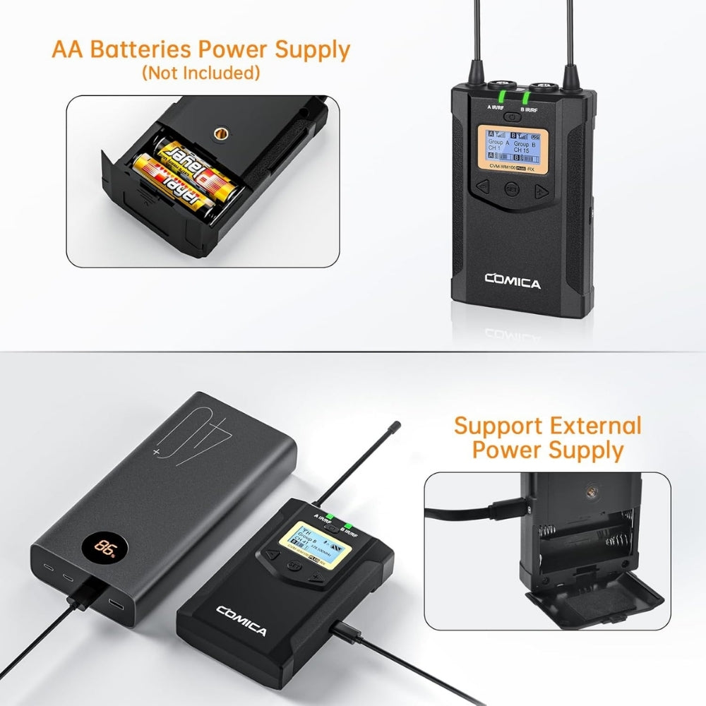 Wireless Lavaliere Microphone Comica WM100 PLUS (A) Dual-Channel UHF Transmitter Receiver for Camera Smartphone PC