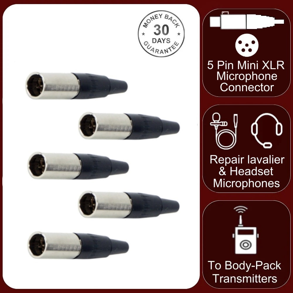 5x TA5M 5 Pin Mini XLR Male Inline Socket Fits TA5F Female Audio Connector Plug