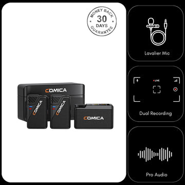 COMICA BooMax Wireless Lavalier Microphone - 32-Bit Float Recording, Cardioid/Omnidirectional Recording, 2.4GHz Dual Lapel Microphone with 32GB Memory, Touchscreen Wireless Mic for Camera