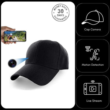 Wireless Wi-Fi Baseball Cap Camera Motion Detection & Scheduled Recording Live Stream App