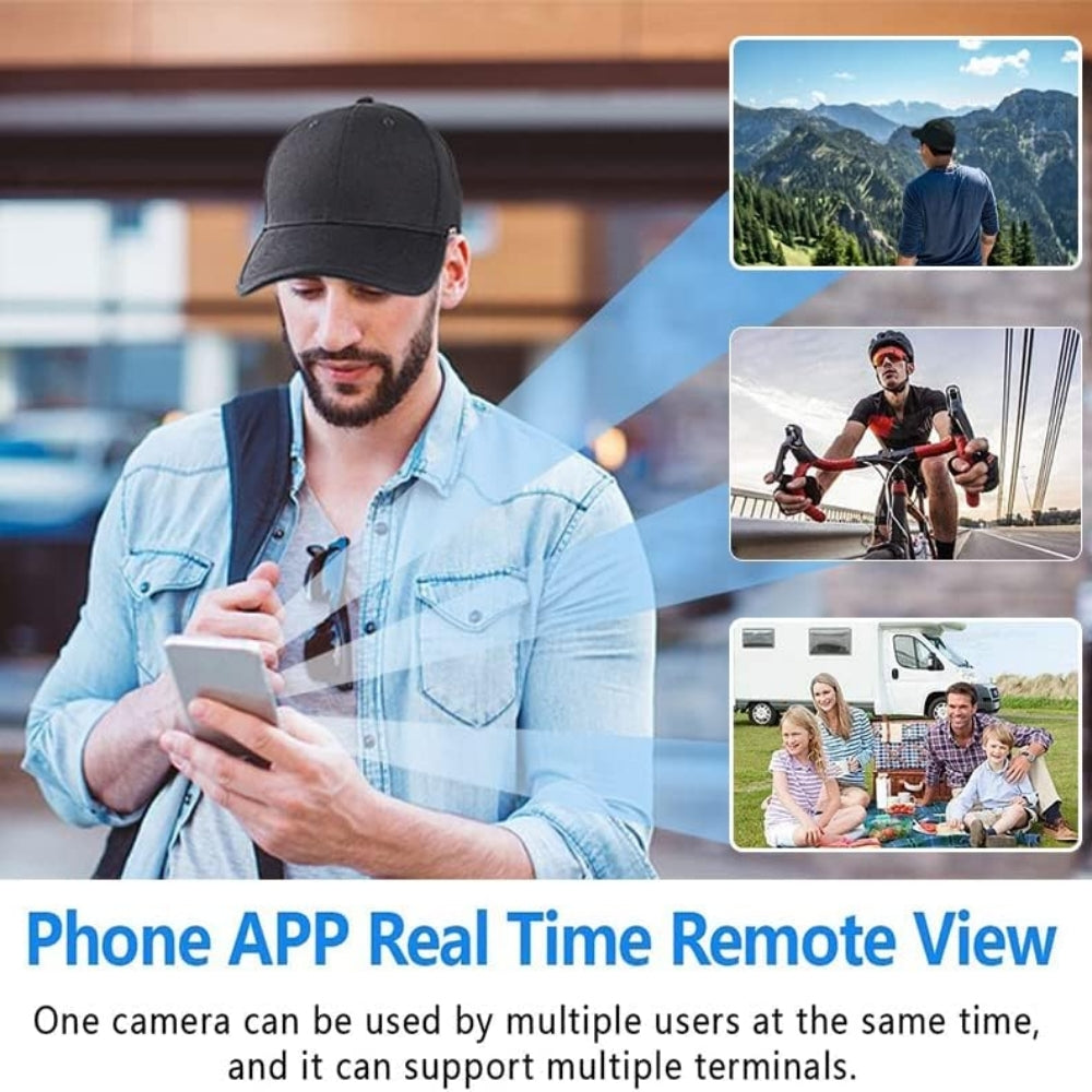 Wi-Fi Baseball Cap Camera Motion Detection & Scheduled Recording Live Stream App