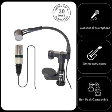 String Instrument Cardioid Microphone with Flexible Gooseneck for use with Belt Pack Transmitters