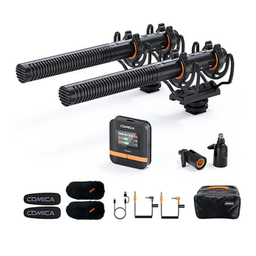 VM40 Comica Shotgun Microphone Super Cardioid Dual Channel Wireless 200 Metre Range Built In Recorder