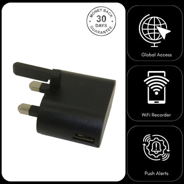 USB Phone Charger Wireless Wi-Fi Audio Recorder Unlimited Range Live Streaming Remote Download Push Notification