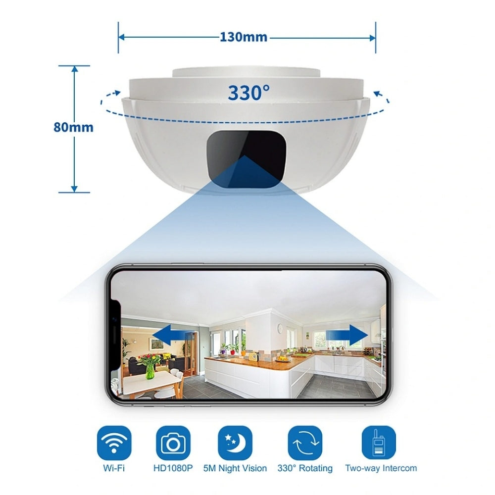 Ceiling Mount Surveillance Camera Wireless Wi-Fi 330 degree Horizontal Pan Video Recorder