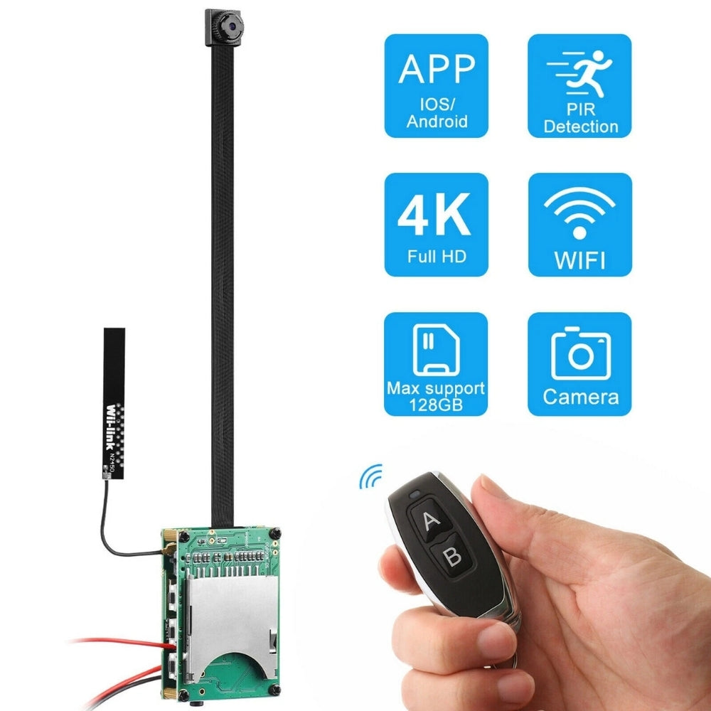 4K UHD Wireless Wi-Fi 8MP Pin Hole Camera Video Recorder Module Remote Control 5000mA Battery
