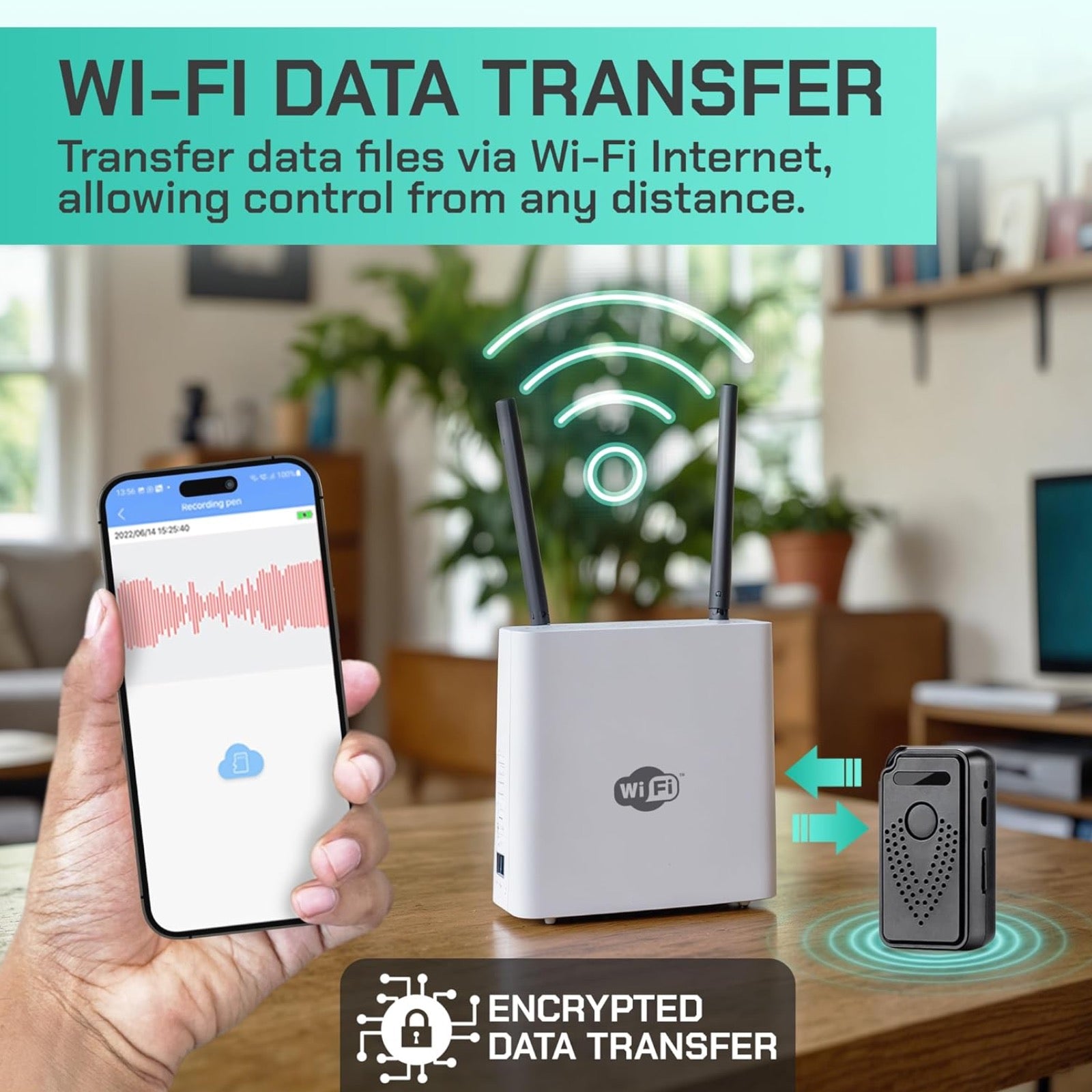 AR01 Wireless Wi-Fi Sound Recorder Listening Device Unlimited Range Live Audio Streaming Voice Activated Push Notification