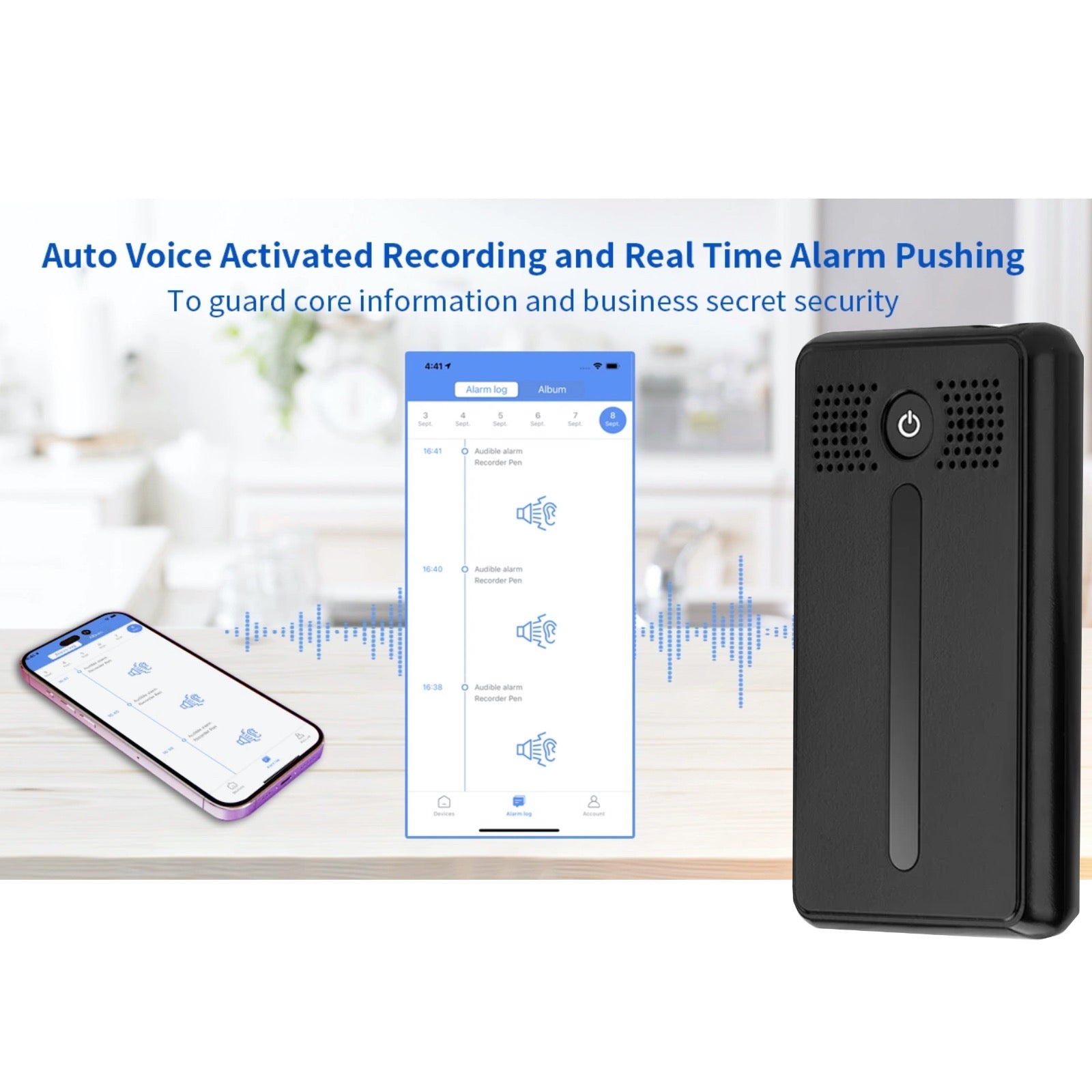 AR02 Wi-Fi Worldwide Live Streaming Audio Recorder Sound Activated Push Notification