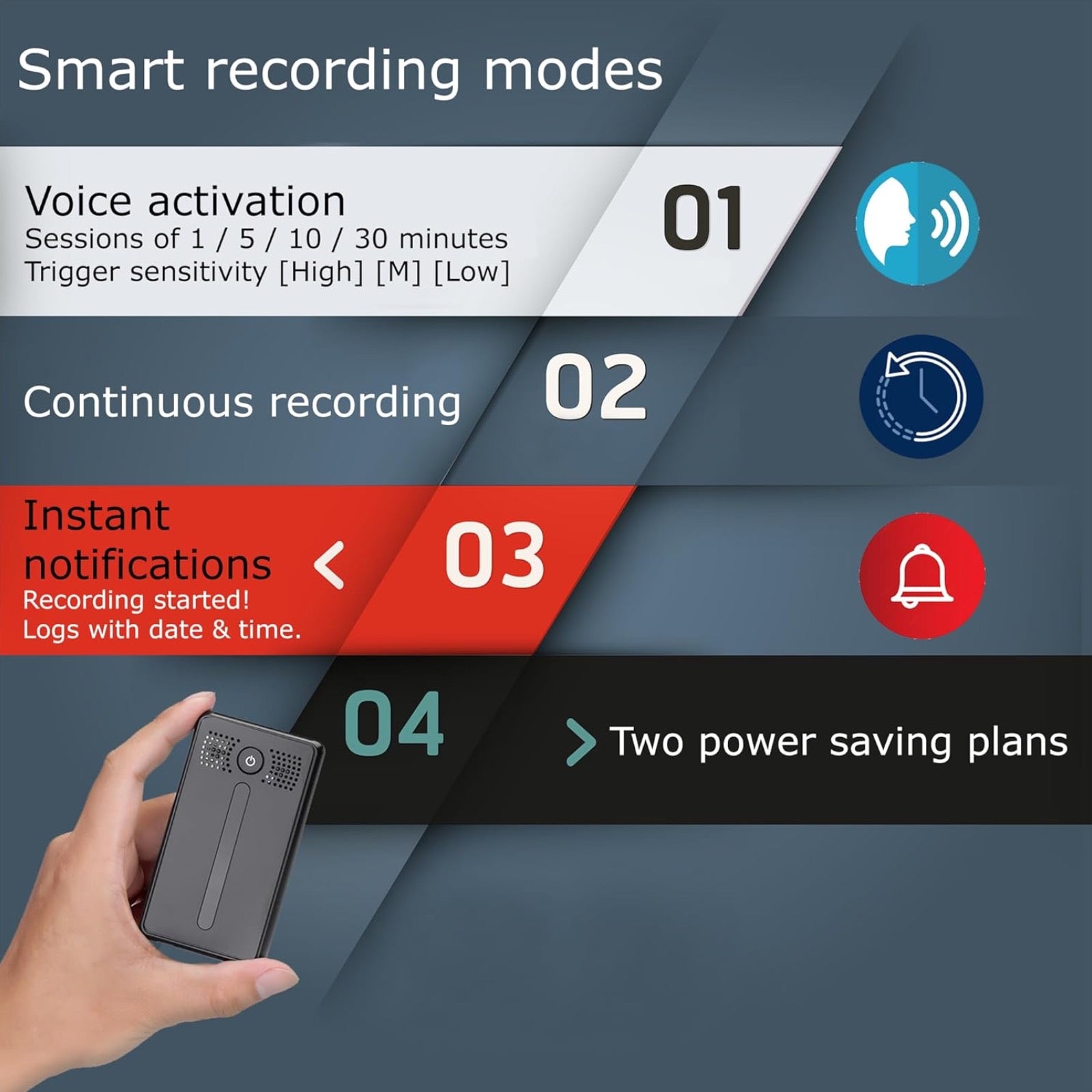AR02 Wi-Fi Worldwide Live Streaming Audio Recorder Sound Activated Push Notification