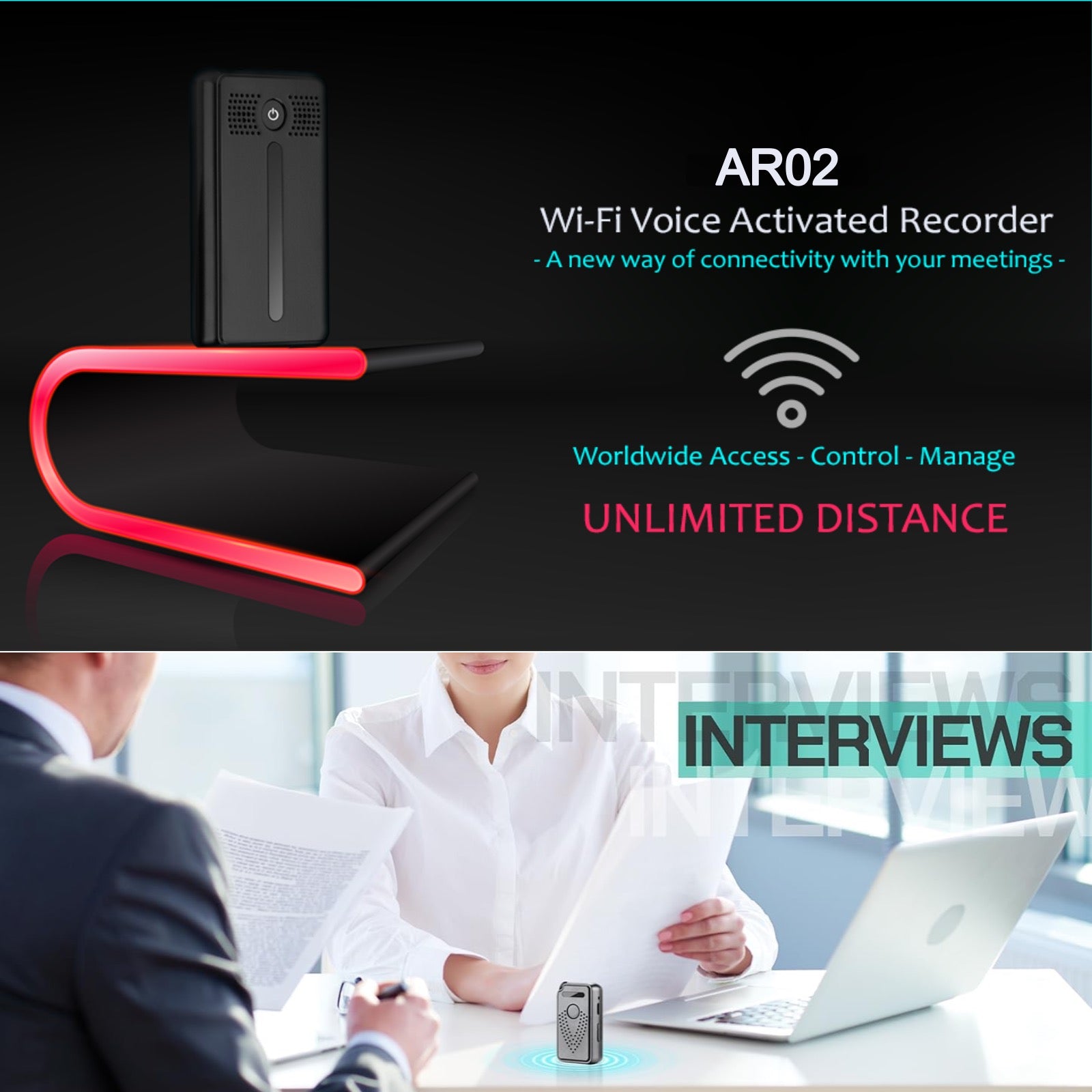 AR02 Wi-Fi Worldwide Live Streaming Audio Recorder Sound Activated Push Notification
