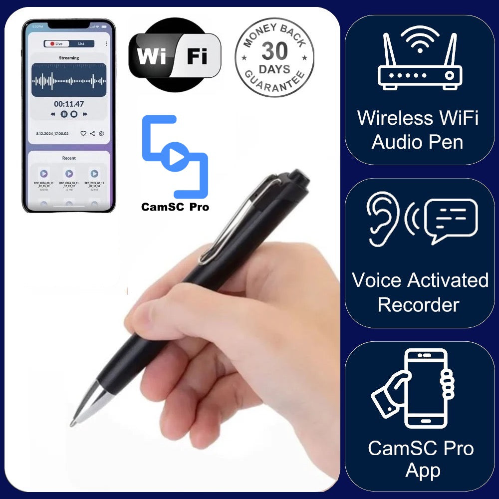 AR05 Wireless Wi-Fi Pen Voice Recorder Unlimited Range 9 Day Battery Download Recordings Push Notifications